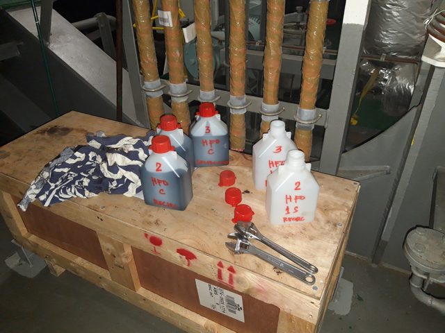Set of labelled fuel oil samples drawn during the survey
