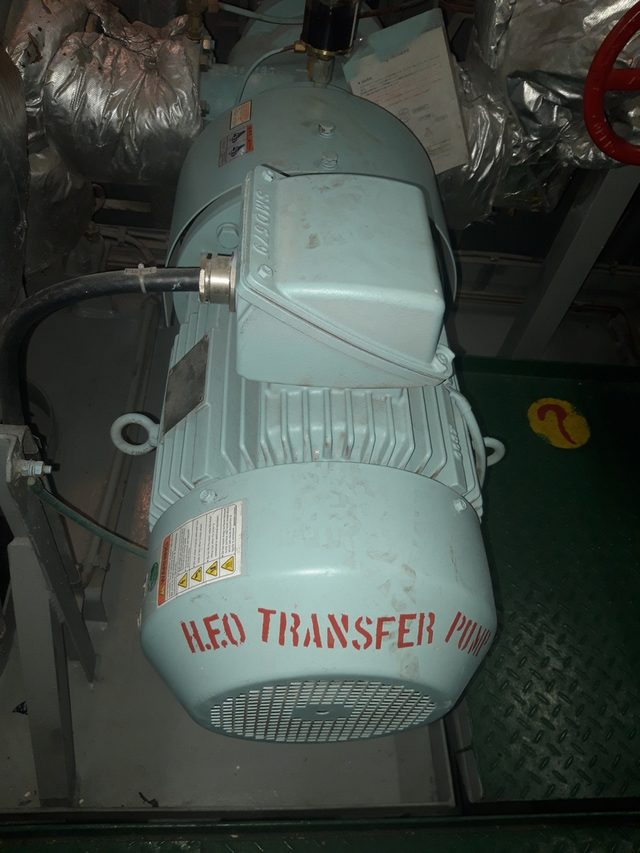 Fuel oil transfer pump in the engine room